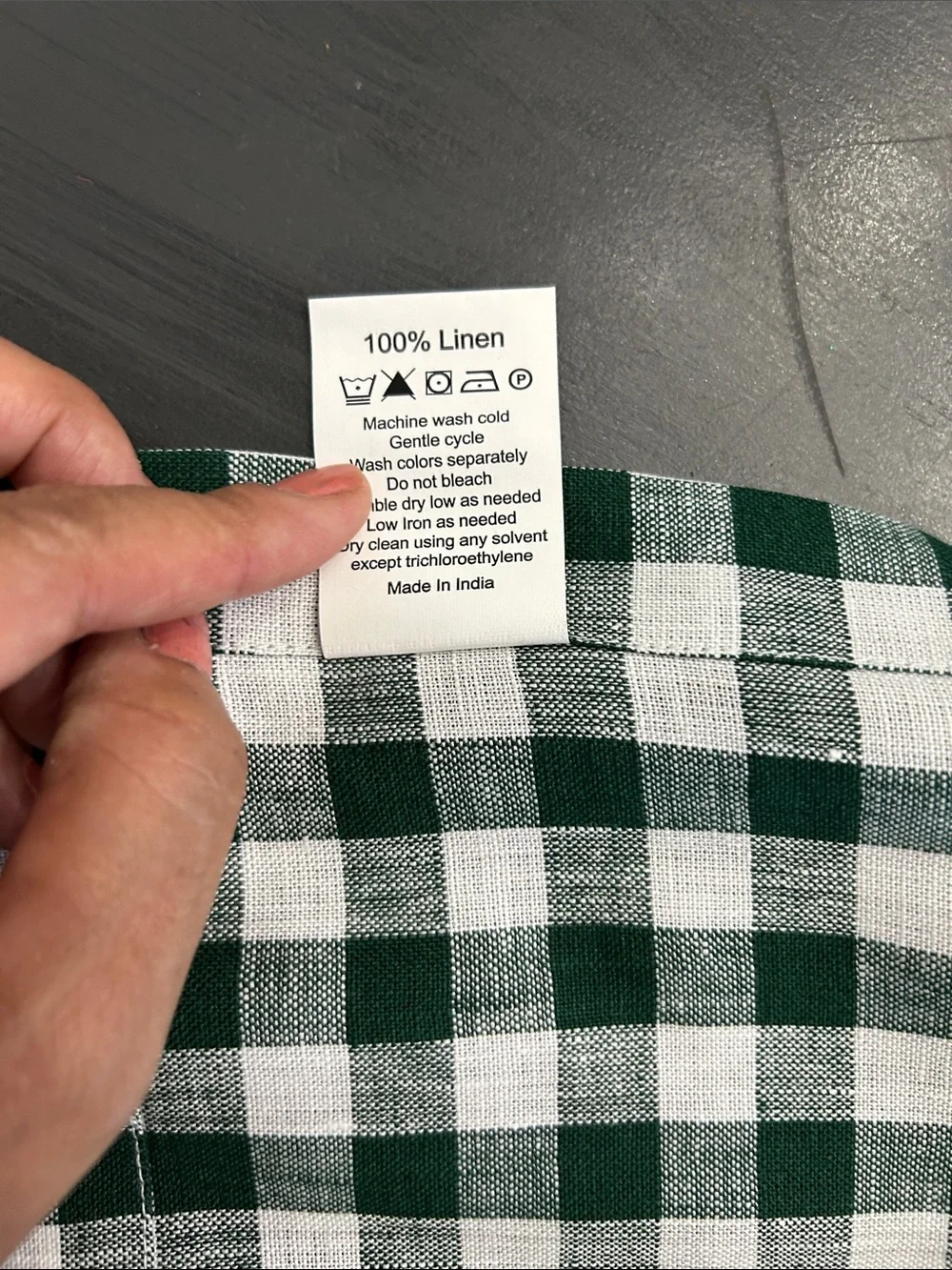 NWT 100% Linen Green and White Gingham Long TableRunner 14”x108”